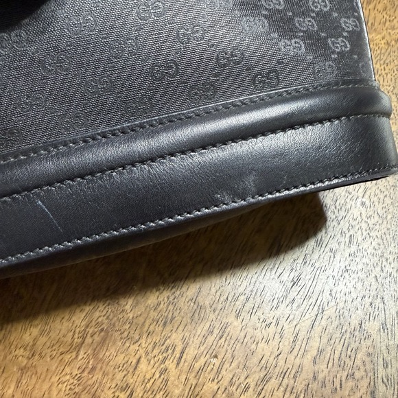 Vintage Gucci Horse Shoe Shoulder Bag Black Leather Canvas Monogram Authentic - Picture 8 of 16